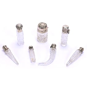 (7) Vanity/Perfume Bottles, American Brilliant Cut Glass, Various Geometric Patterns, All With