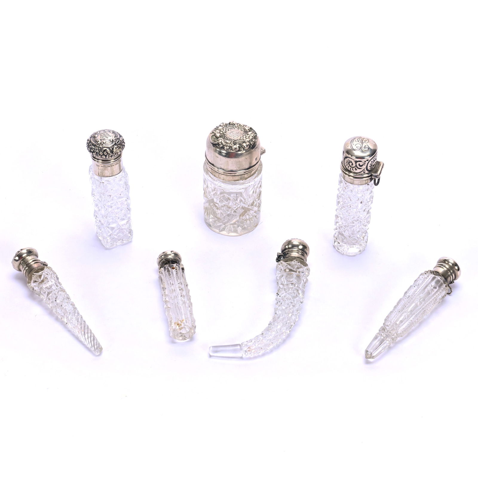 (7) Vanity/Perfume Bottles, American Brilliant Cut Glass, Various Geometric Patterns, All With (1 of 8)