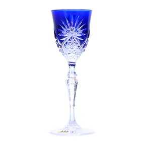 Wine Stem, Brilliant Period Cut Glass, Cobalt Blue Cut To Clear