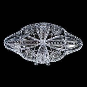 Ice Cream Tray, American Brilliant Cut Glass, Hobstar, Vesica, Crosshatch, Button And Fan Motif