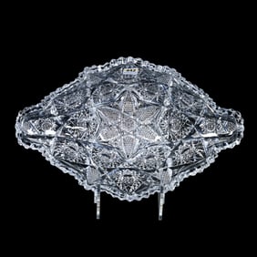 Napoleon Hat Bowl, American Brilliant Cut Glass, Hobstar, Vesica, Nailhead Diamond And Star Motif
