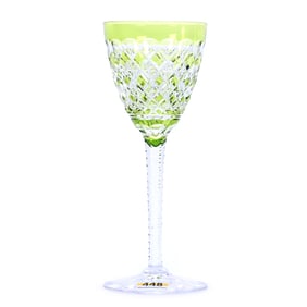 Wine Stem, Brilliant Period Cut Glass, Green Cut To Clear