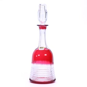 Decanter, Brilliant Period Cut Glass, Red Cut To Clear, Renaissance Type Pattern