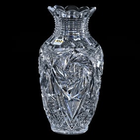 Vase, American Brilliant Cut Glass, Pinwheel, Hobstar, Crosshatch, Nailhead Diamond, Prism & Star