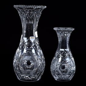 (2) Vases, American Brilliant Cut Glass, Anona By Pairpoint