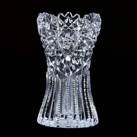 Small Vase, American Brilliant Cut Glass, Hobstar And Prism Motif