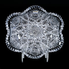 Oval Bowl, American Brilliant Cut Glass, Hobstar, Cane And Crosshatch Motif