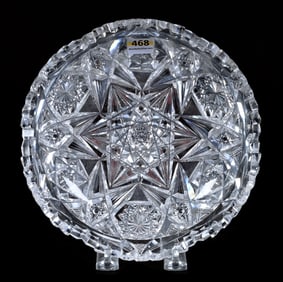 Low Bowl, American Brilliant Cut Glass, Six Point Star Center With Hobstar, Crosshatch, Miter & Fan