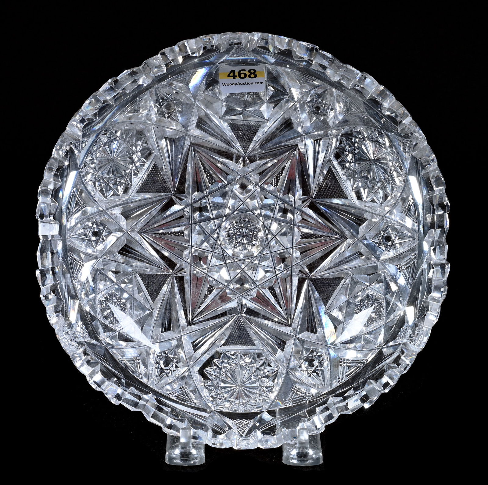 Low Bowl, American Brilliant Cut Glass, Six Point Star Center With Hobstar, Crosshatch, Miter & Fan (1 of 2)