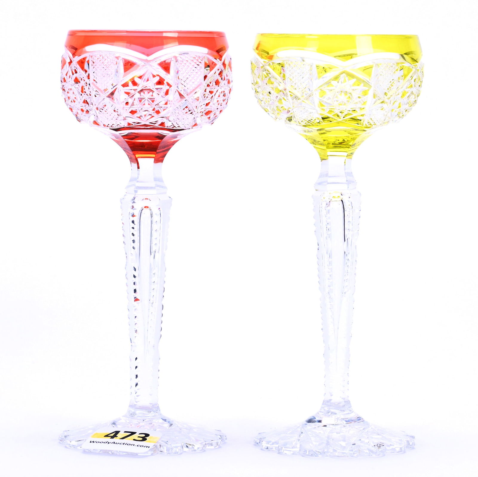 Pair Cordial Stems, Brilliant Period Cut Glass, Color Cut To Clear (1 of 3)