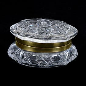 Hinged Jewel Box, American Brilliant Cut Glass, Hobstar, Vesica, Crosshatch, Star & Miter