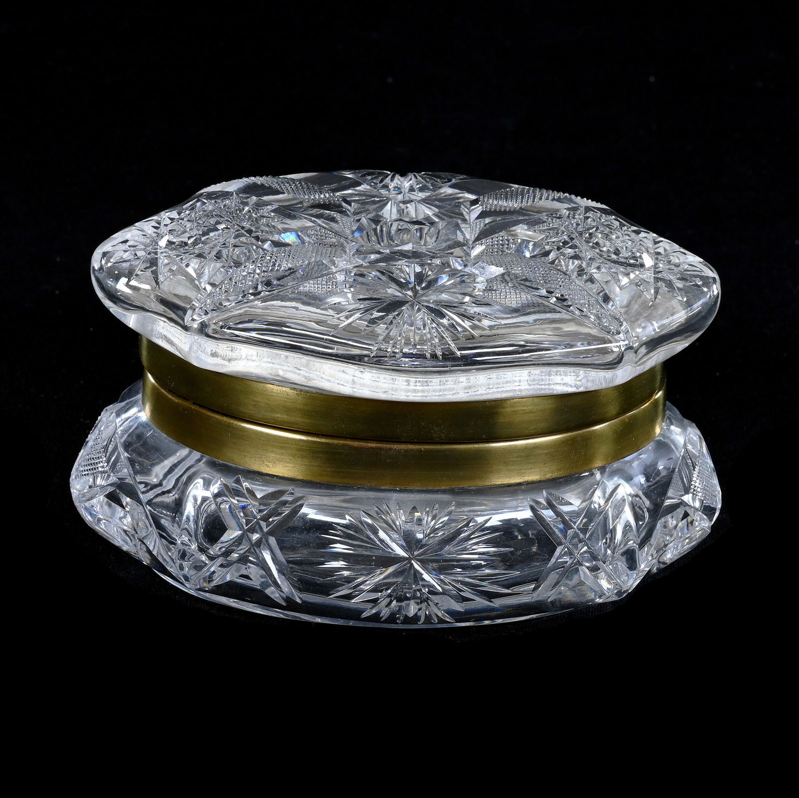 Hinged Jewel Box, American Brilliant Cut Glass, Hobstar, Vesica, Crosshatch, Star & Miter (1 of 3)