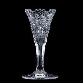 Trumpet Vase, American Brilliant Cut Glass, Hobstar, Prism And Fan Motif