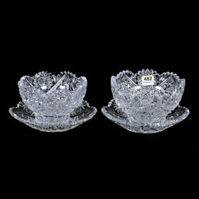 Pair Fingerbowls With Underplates, American Brilliant Cut Glass