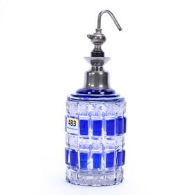 Atomizer, Brilliant Period Cut Glass, Cobalt Blue Cut To Clear
