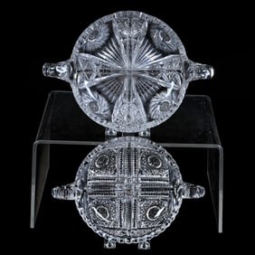 (2) Bowls, Four Division, Two Handles, American Brilliant Cut Glass