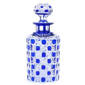 Cologne Bottle, Brilliant Period Cut Glass, Cobalt Blue Cut To Clear