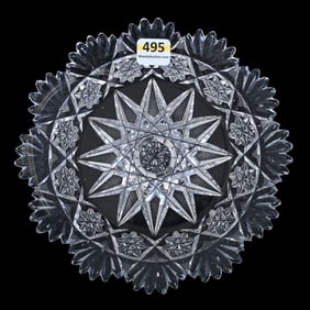 Plate, American Brilliant Cut Glass, Hobstar Center With Hobstar, Crosshatch And Fan Highlights