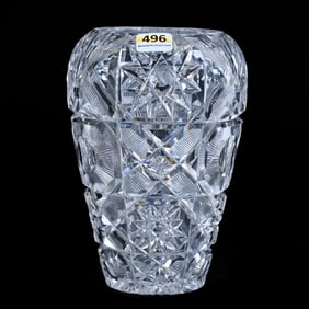 Vase, American Brilliant Cut Glass, Hobstar, Bullseye, Crosshatch, Star And Fan Motif