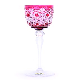 Wine Stem, Brilliant Period Cut Glass, Red Cut To Clear