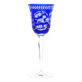 Wine Stem, Cut Glass, Cobalt Blue Cut To Clear
