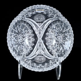 Bowl, American Brilliant Cut Glass, Two Alternating Sections Of Flashed Hobstar, Hobstar Band, Star,