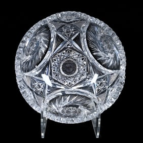 Bowl, American Brilliant Cut Glass, Three Alternating Sections Of Pinwheel, Hobstar, Crosshatch And