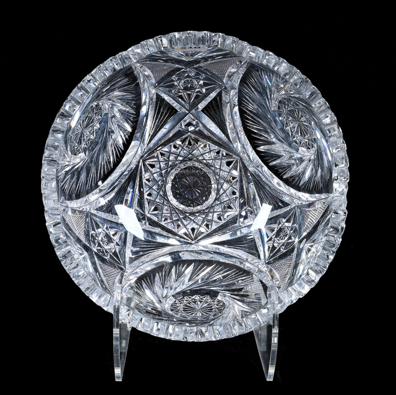 Bowl, American Brilliant Cut Glass, Three Alternating Sections Of Pinwheel, Hobstar, Crosshatch And: Bowl, American Brilliant Cut Glass, Three Alternating Sections Of Pinwheel, Hobstar, Crosshatch And Fan, 4.25" x 8.75", One Interior Rim Tooth Chip, Sherri Schott Collection, Kansas.