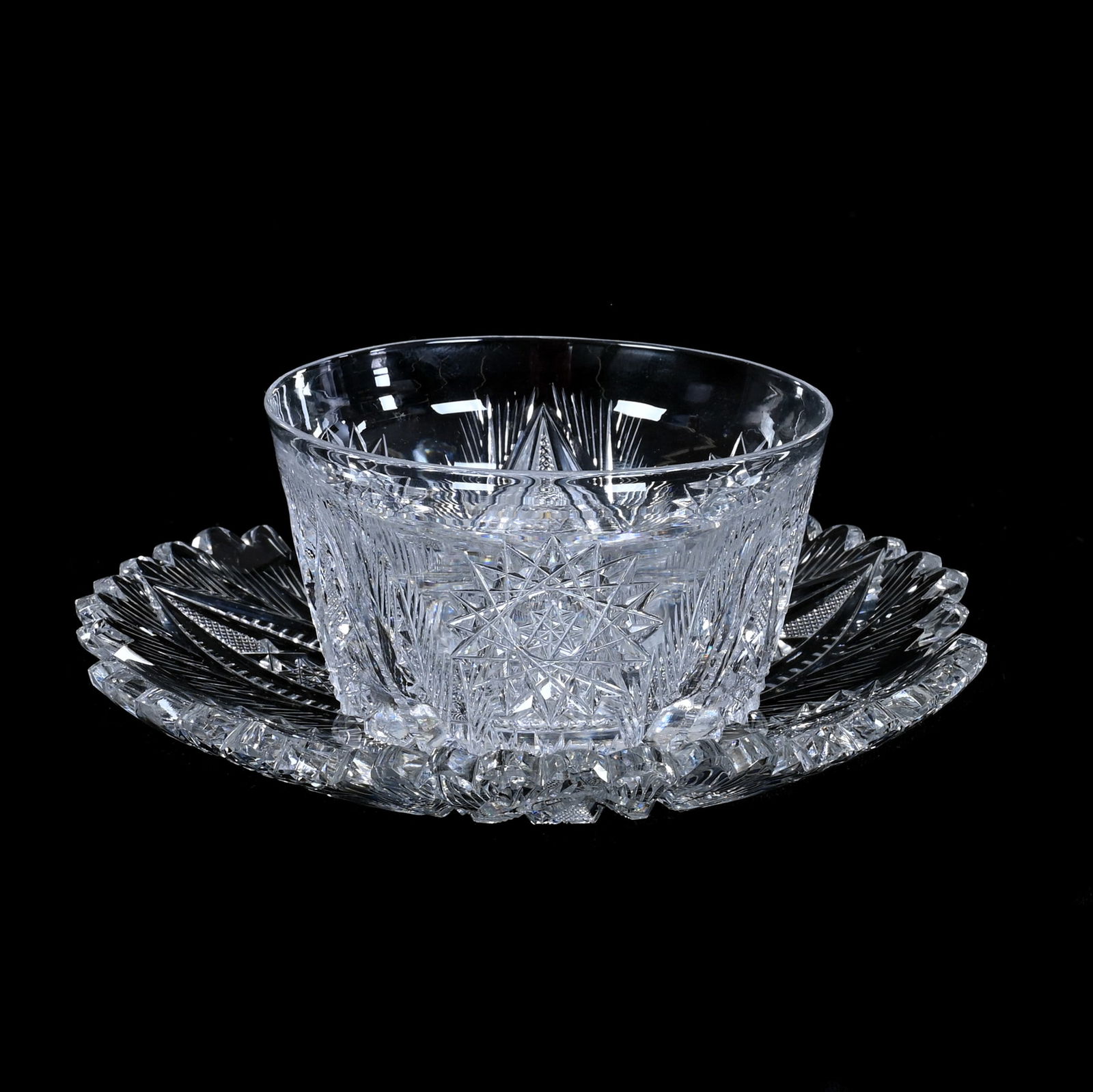 Ramekin & Underplate, American Brilliant Cut Glass, Gemini Pattern (1 of 3)