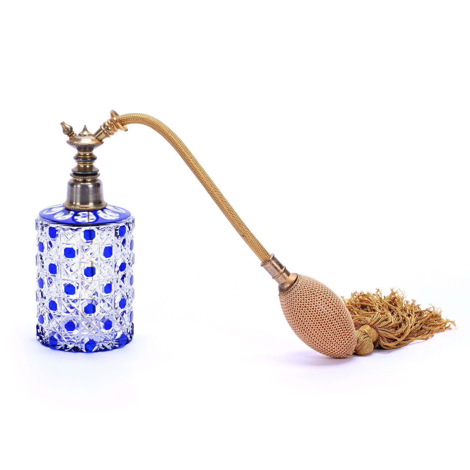 Atomizer, Brilliant Period Cut Glass, Cobalt Blue Cut To Clear (1 of 3)