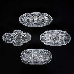 (4) Relish Trays, American Brilliant Cut Glass, Various Shapes And Patterns