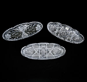 (3) Celery Trays, American Brilliant Cut Glass, Various Patterns