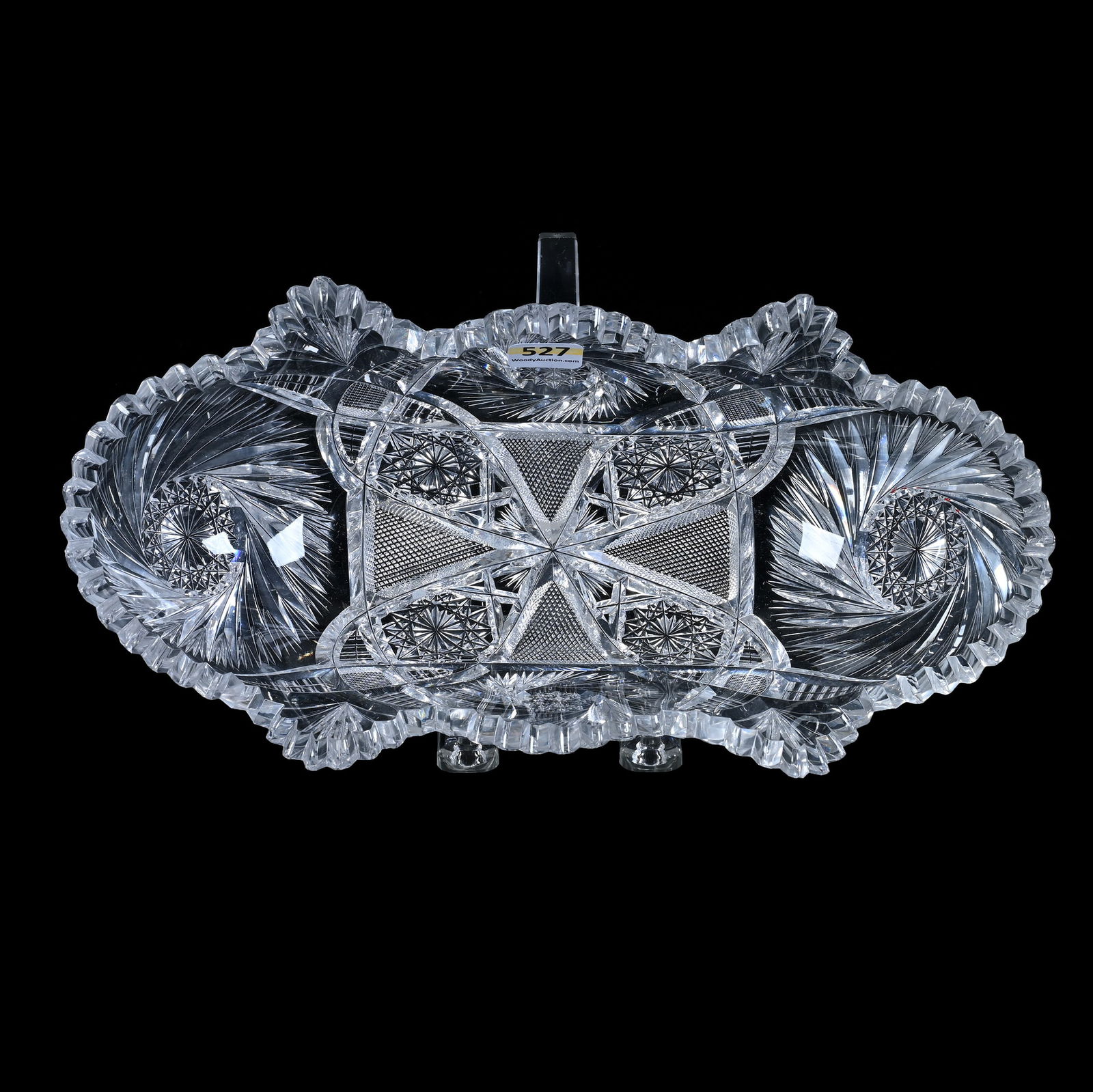 Leaf Celery Dish, American Brilliant Cut Glass, Four Alternating Sections Of Pinwheel, Vesica, (1 of 3)