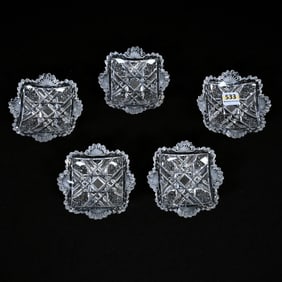 (5) Square Butter Pats, American Brilliant Cut Glass