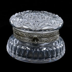 Jewel Box, American Brilliant Cut Glass, Hobstar Lid, Punty Base