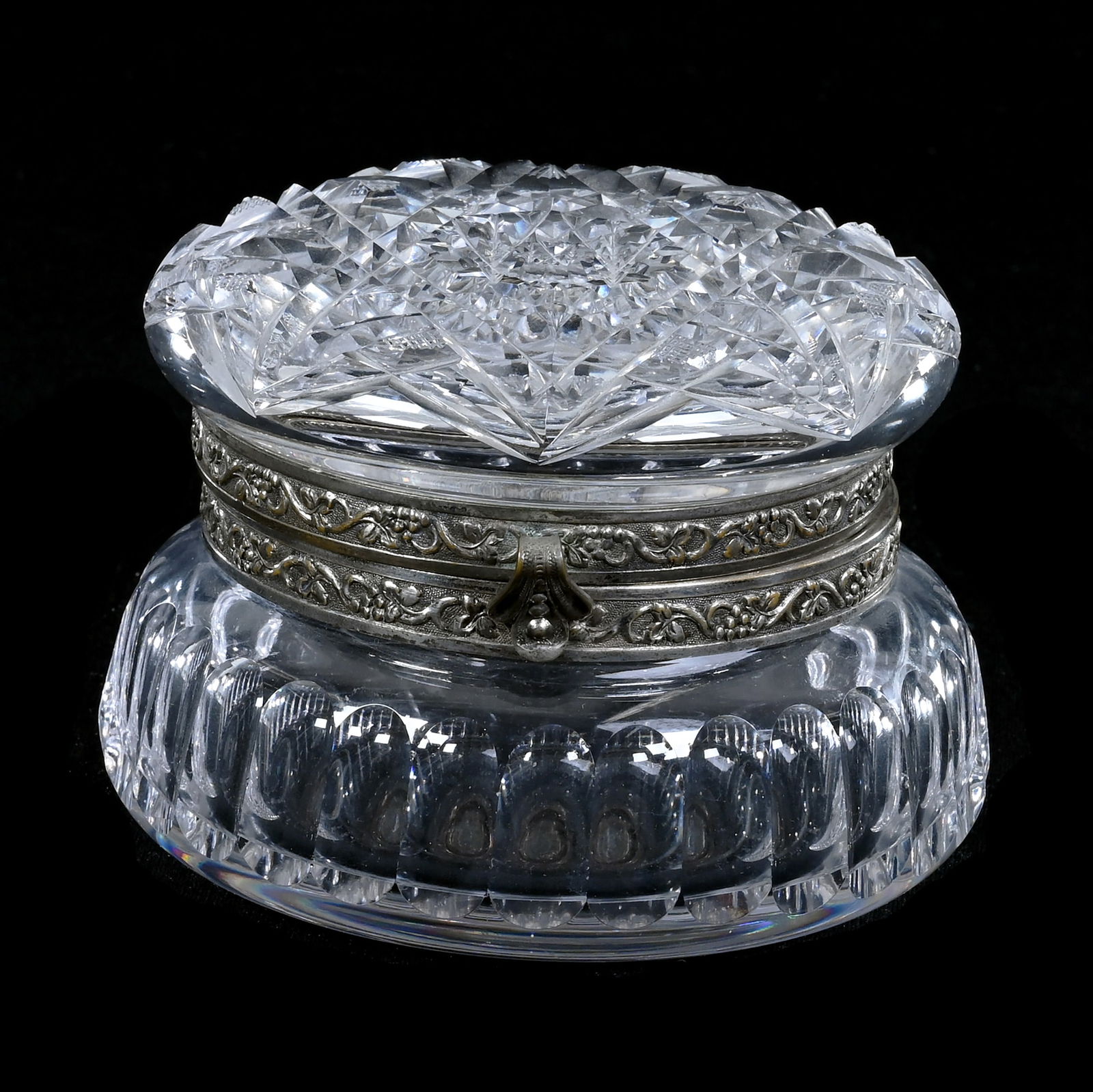 Jewel Box, American Brilliant Cut Glass, Hobstar Lid, Punty Base (1 of 3)