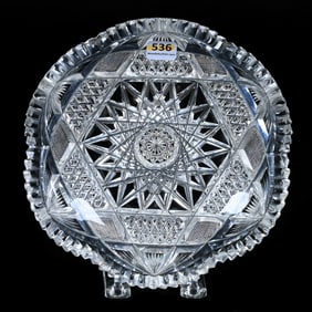 Low Bowl, American Brilliant Cut Glass, Six-Point Hobstar Center With Crosshatch, Crosscut Diamond &