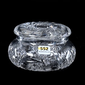 Covered Powder Box, American Brilliant Cut Glass, Pinwheel, Crosscut Diamond & Fan Motif