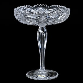 Compote, American Brilliant Cut Glass, Hobstar, Crosshatch, Nailhead Diamond, Prism And Fan