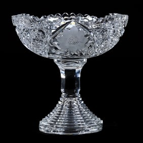 Compote, American Brilliant Cut Glass, Harvard And Engraved Floral Motif