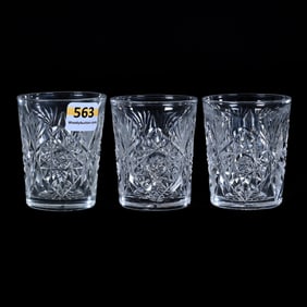 (3) Whiskey Tumblers, American Brilliant Cut Glass, Venetia Pattern By Libbey
