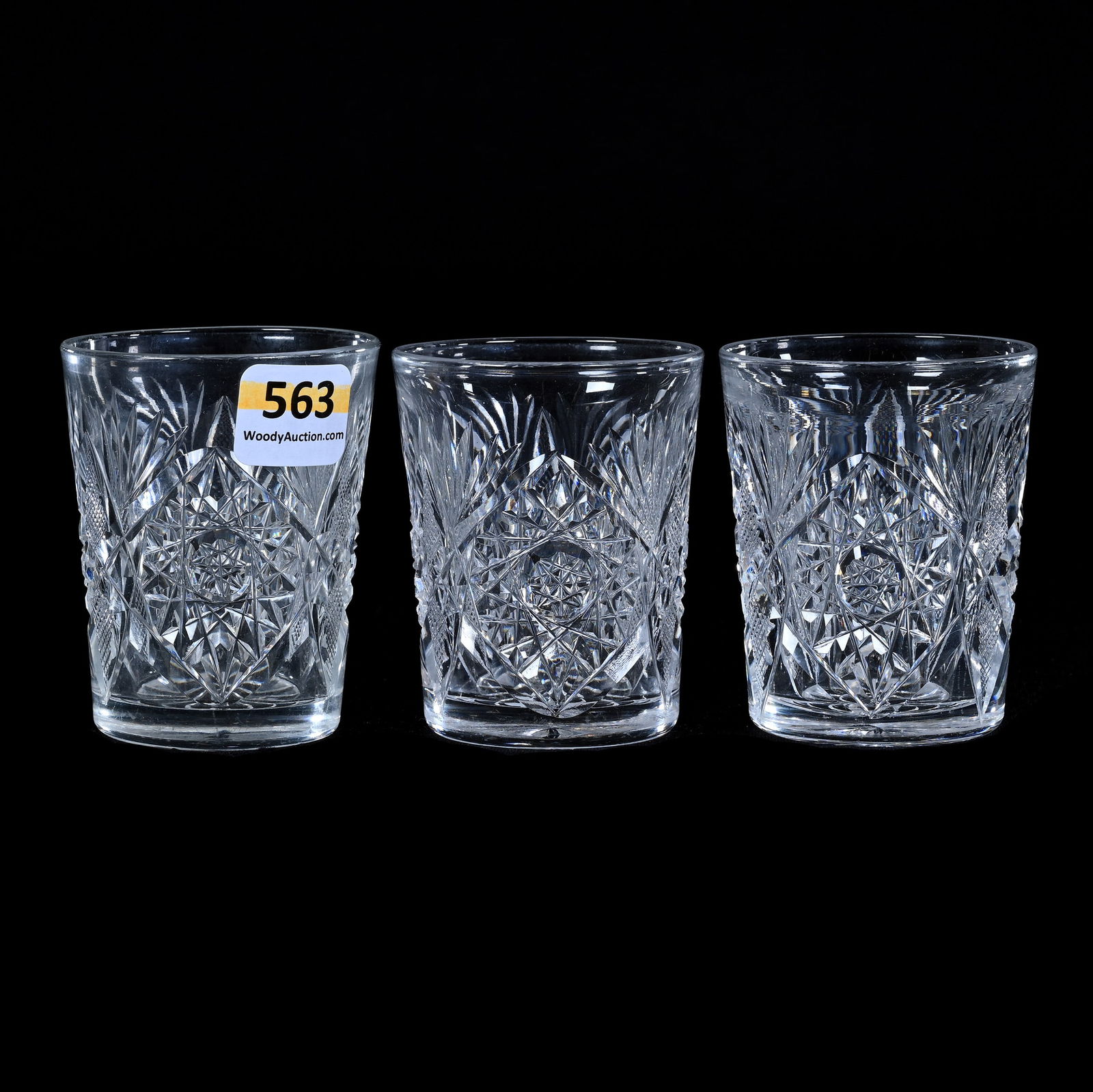(3) Whiskey Tumblers, American Brilliant Cut Glass, Venetia Pattern By Libbey (1 of 3)