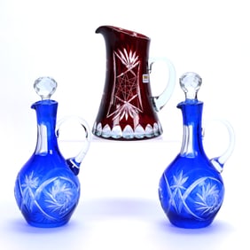 (3) Cut Glass Color Cut To Clear Items, European Makers