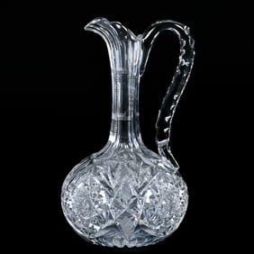 Decanter, Handled, American Brilliant Cut Glass, Signed Libbey Venetia Pattern