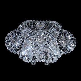 Oval Bowl, American Brilliant Cut Glass, Four Alternating Sections Of Hobstar, Nailhead Diamond,