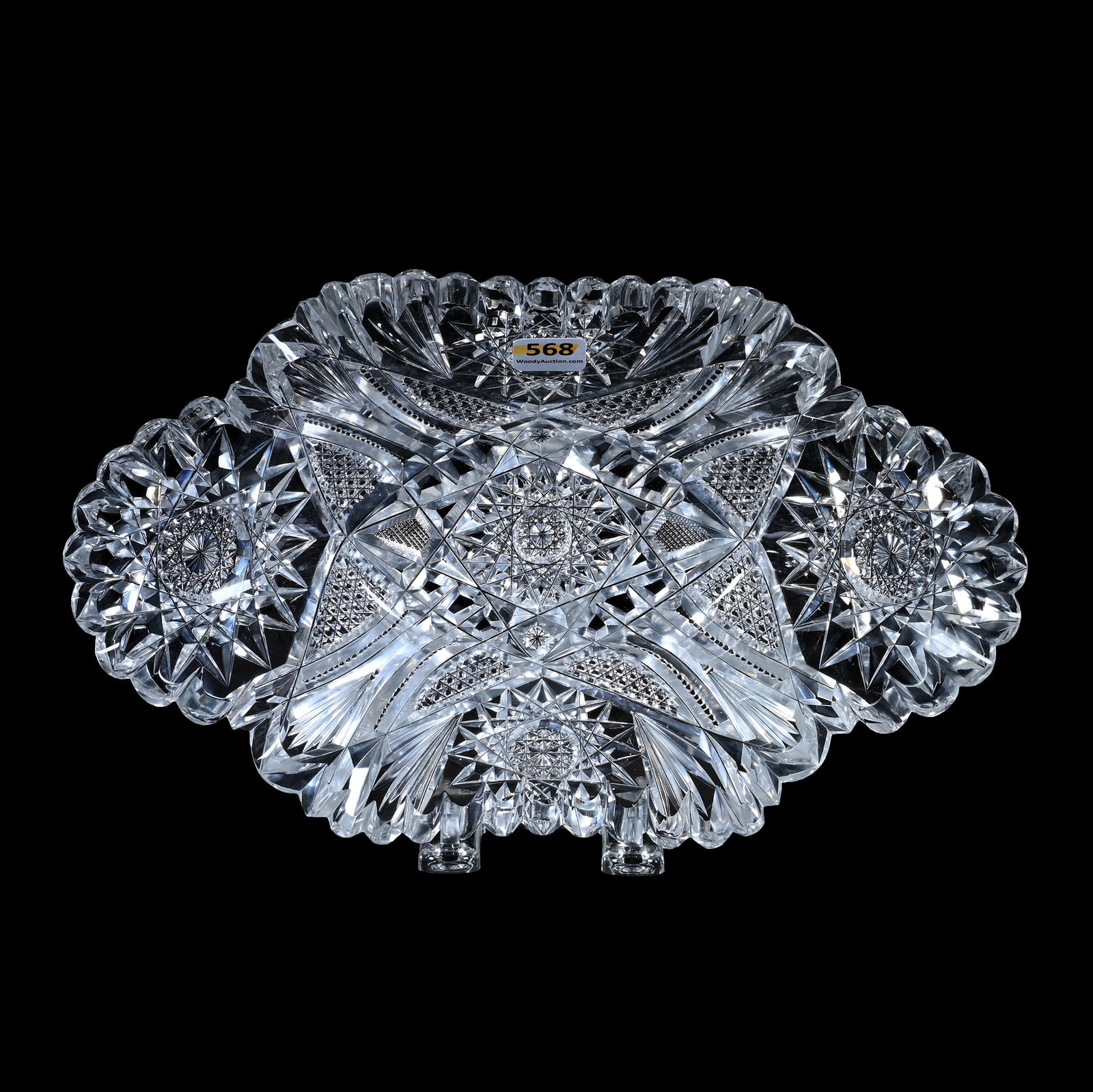 Oval Bowl, American Brilliant Cut Glass, Four Alternating Sections Of Hobstar, Nailhead Diamond, (1 of 2)