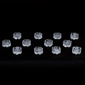 (12) Salt Dips, American Brilliant Cut Glass, Star And Feather Motif