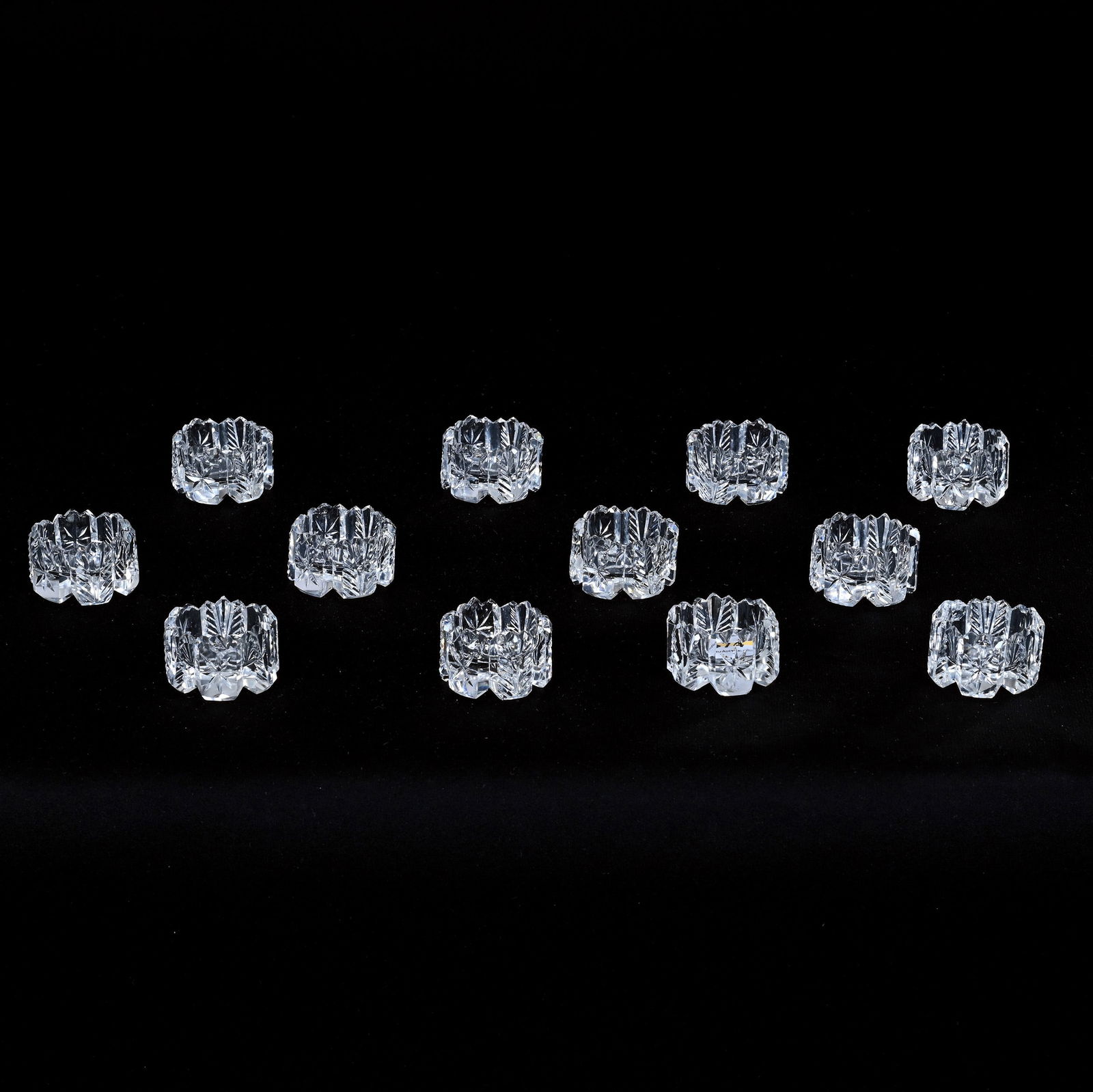 (12) Salt Dips, American Brilliant Cut Glass, Star And Feather Motif: (12) Salt Dips, American Brilliant Cut Glass, Star And Feather Motif, 1" x 1.5", Nice Set, Sherri Schott Collection, Kansas.