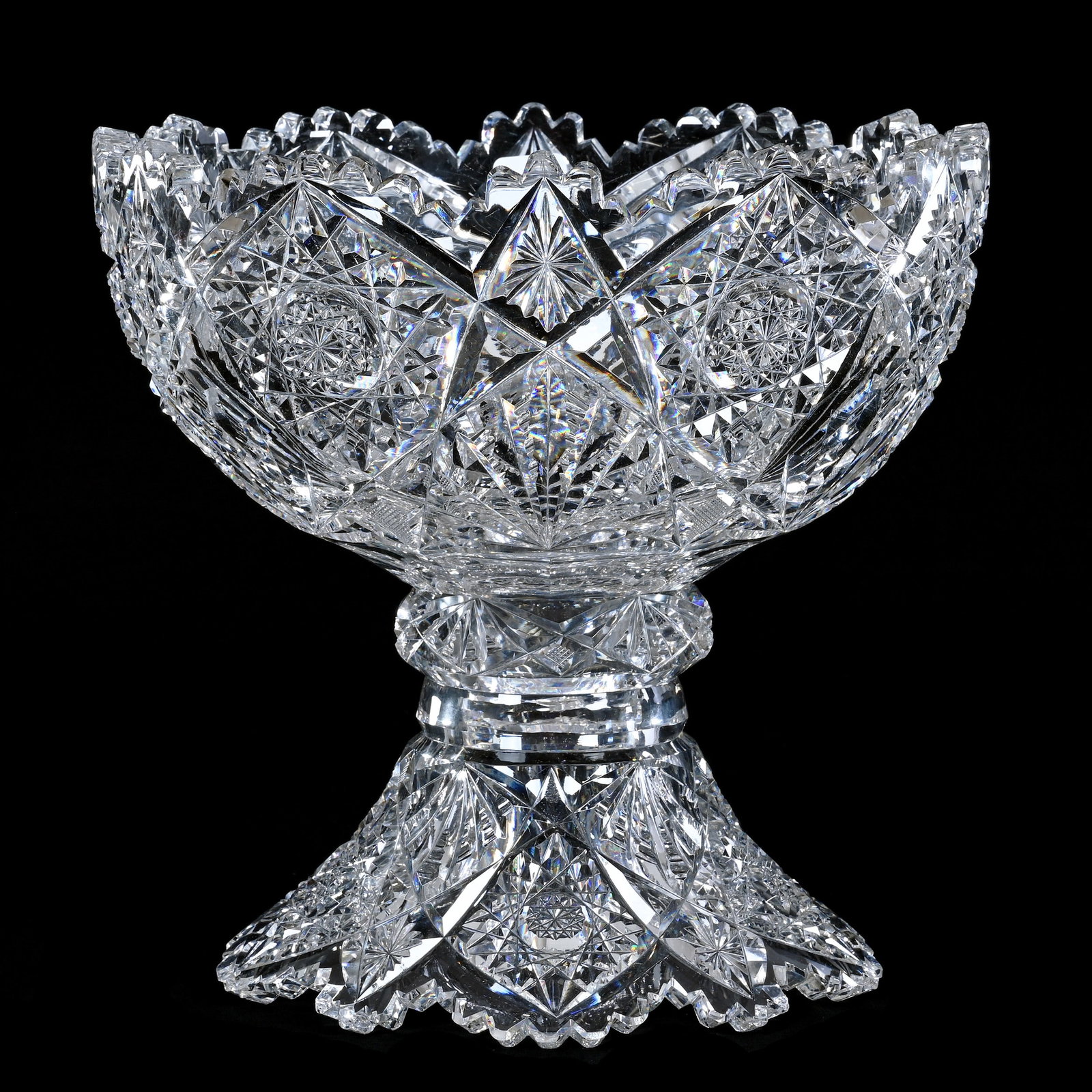 Two Part Eggnog Bowl, American Brilliant Cut Glass, Signed Hawkes Albion Pattern (1 of 3)