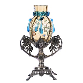 Pedestal Vase, Unmarked Moser Art Glass Insert